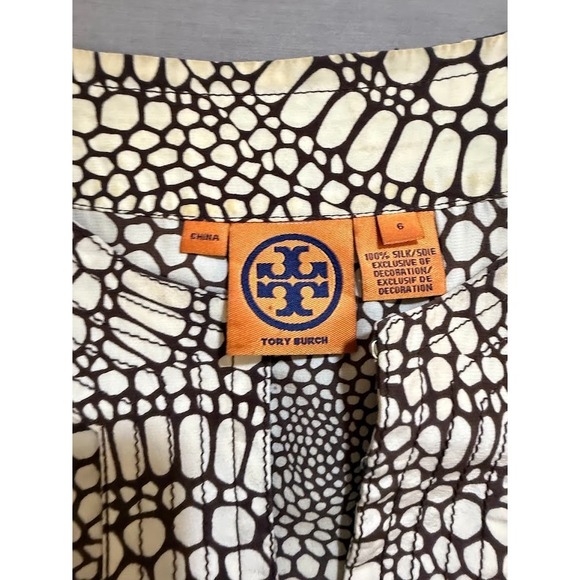 TORY BURCH Shirt Women 6 Beige Printed Silk Long Sleeve Pullover‎ Blouse Ladies. - Picture 2 of 7